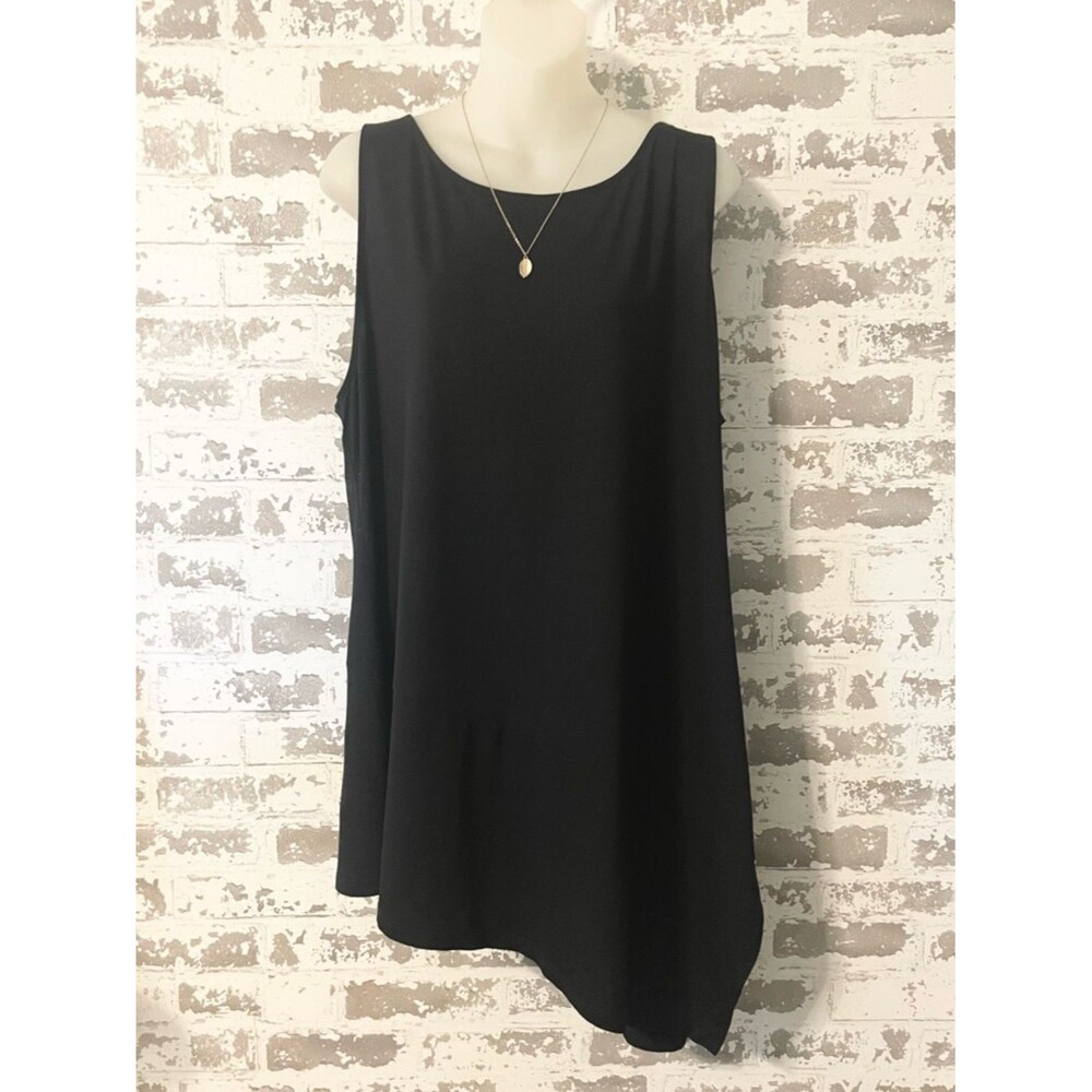 Eileen Fisher Black Asymmetrical Tunic Tank Top XL Minimalist Draped Hem